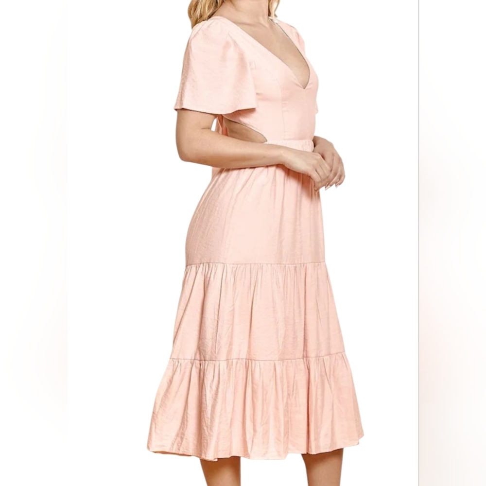 Lulus Tied With Love Light Pink Tiered Tie-Back Midi Dress - Picture 3 of 8